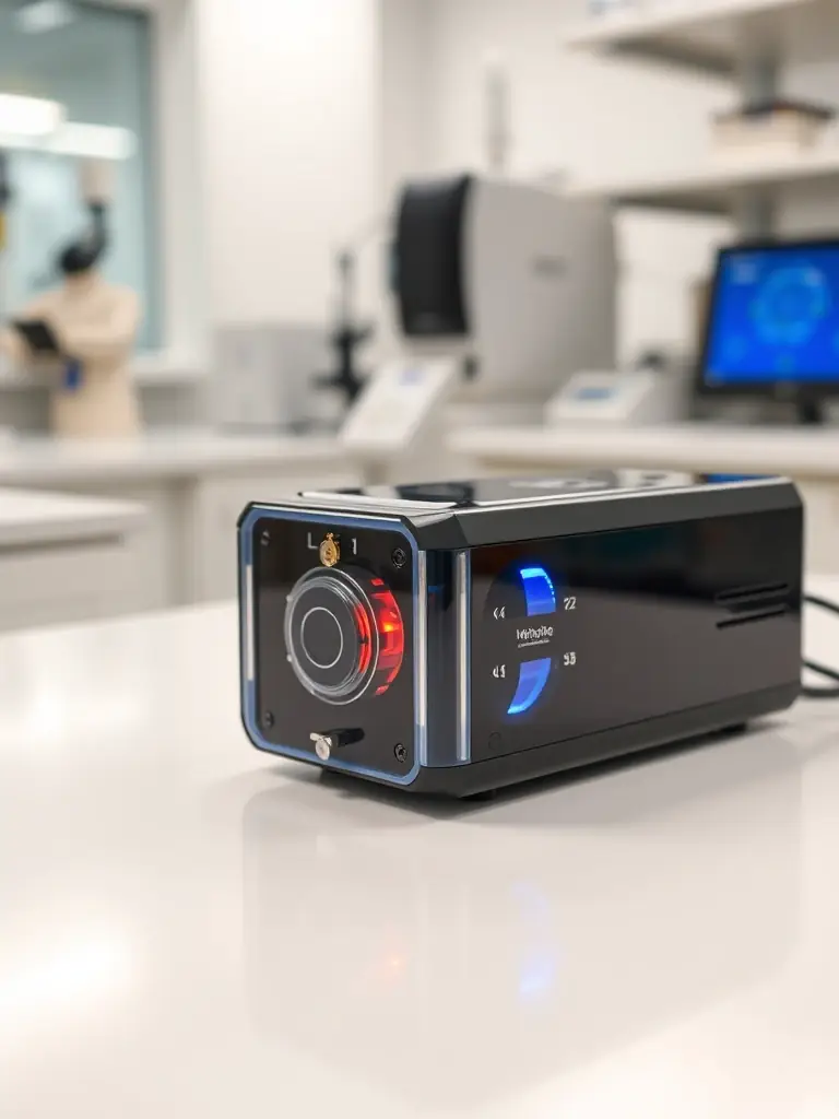 A photo of a photonics-based device used for targeted drug delivery, illustrating its precision and effectiveness in treating specific areas.